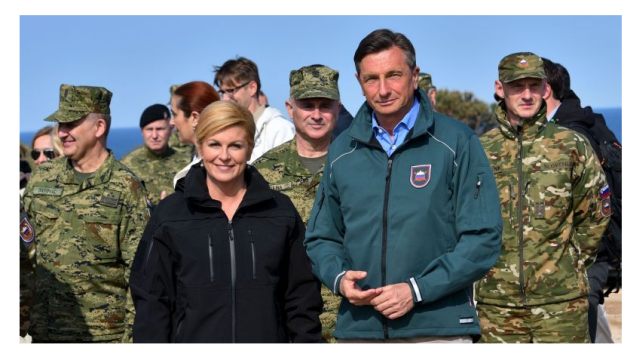 Predsjednici Kolinda Grabar-Kitarović i Borut Pahor na vojnoj vježbi